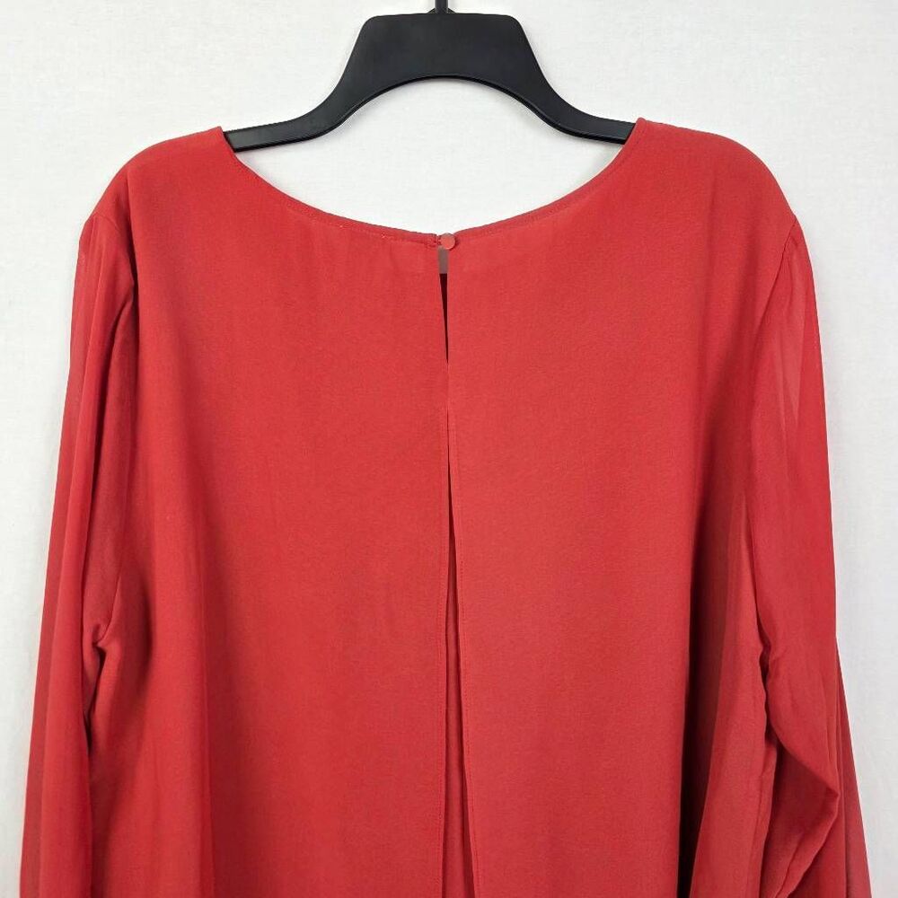 Anne Klein Sheer Blouse Coral XL Tie Sleeve - Picture 6 of 9